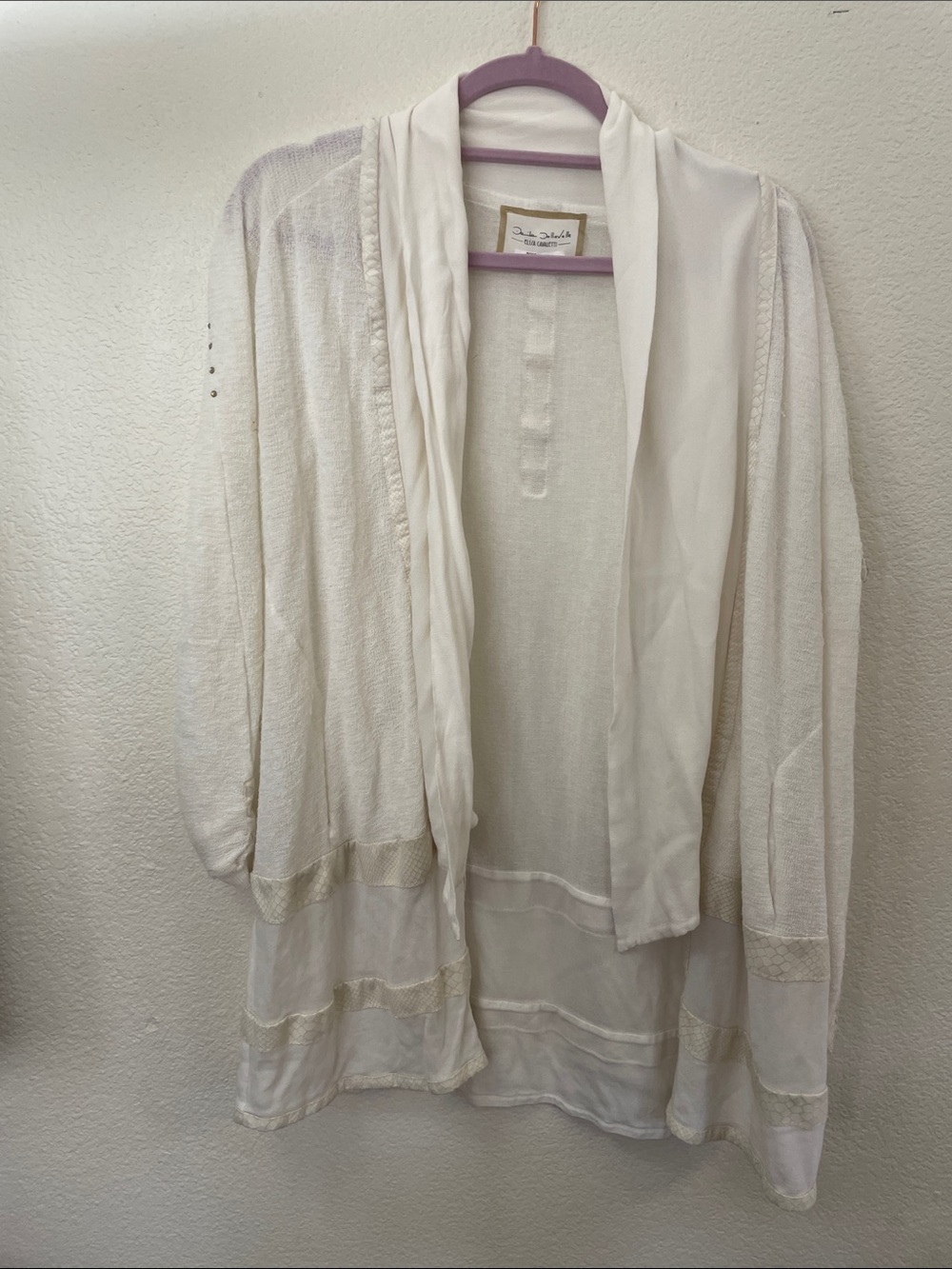 Elisa Cavaletti Cream Knit Cardigan with emblished sleeves made in Italy M